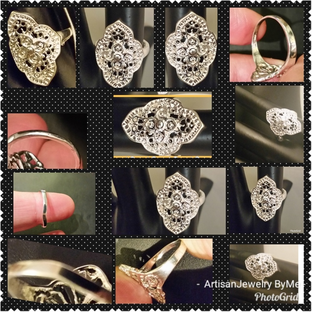 🥀Gorgeous Sterling Mosaic Open Cut-Filligree Ring - Picture 5 of 8